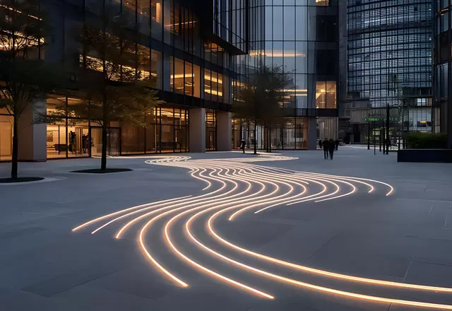Ilumina&ccedil;&atilde;o linear no ch&atilde;o da pra&ccedil;a