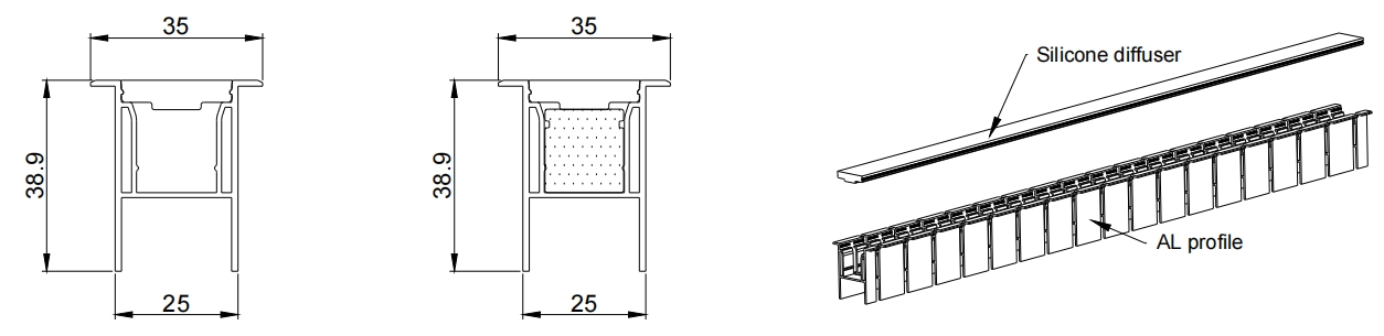 Tipo 5, perfil AL + difusor de silicone para aplica&ccedil;&atilde;o no solo