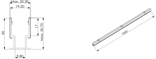 Tipo 3, perfil AL para aplica&ccedil;&atilde;o externa (1 metro Al com clipes 10pcs)